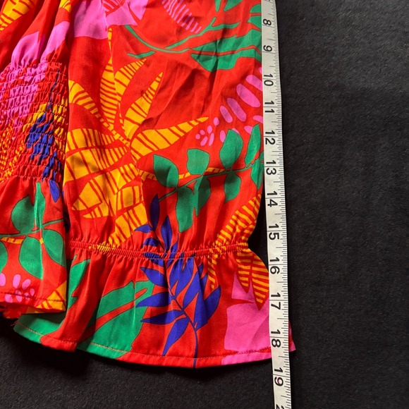 Skies Are Blue Off Shoulder Smocked Peplum Top Tropical Floral Print Large - Picture 7 of 9